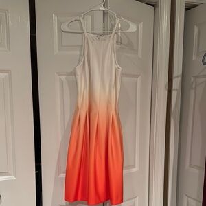 Calvin Klein White and Orange Halter Midi Sundress